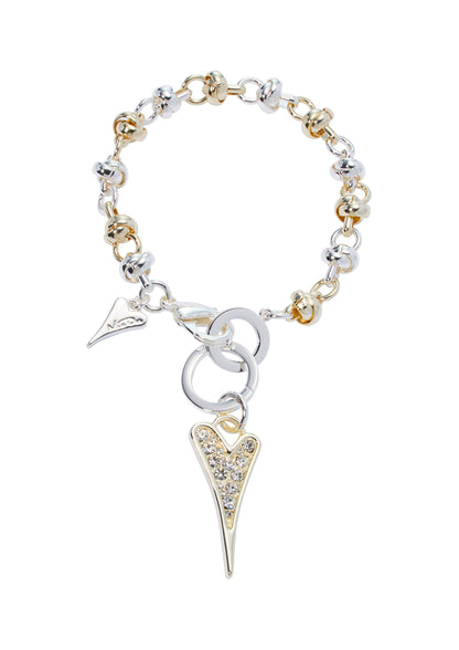 Bracelet Silver/Yellow gold Knotted Chain & Diamante Heart - ScentiMelti Home Fragrance, Beauty & Gifts UK