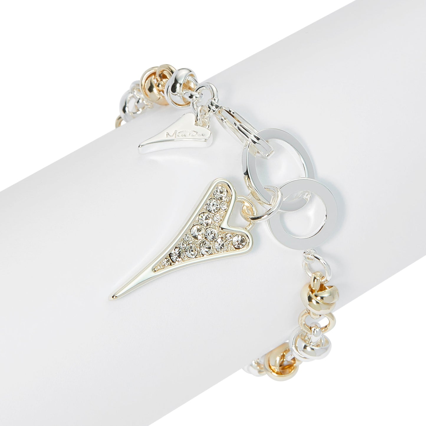 Bracelet Silver/Yellow gold Knotted Chain & Diamante Heart - ScentiMelti Home Fragrance, Beauty & Gifts UK