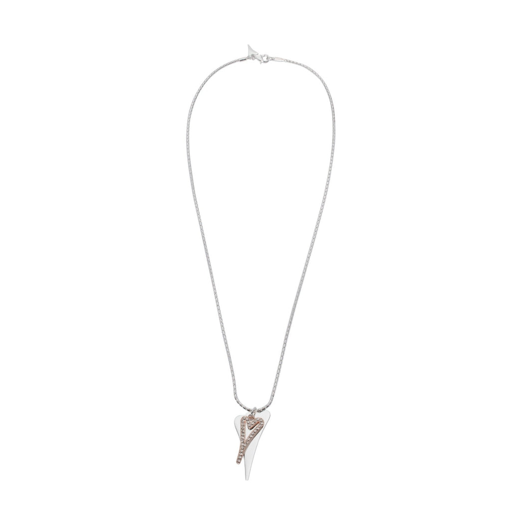 Necklace 2 tone 70cm chain with solid & hollow hearts - ScentiMelti Home Fragrance, Beauty & Gifts UK