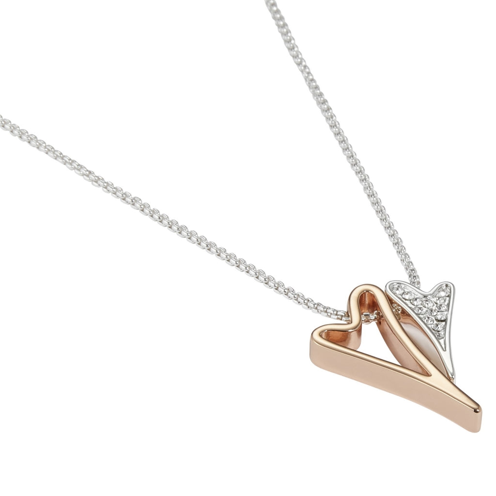 Necklace two tone with hollow and diamante hearts drop - ScentiMelti Home Fragrance, Beauty & Gifts UK