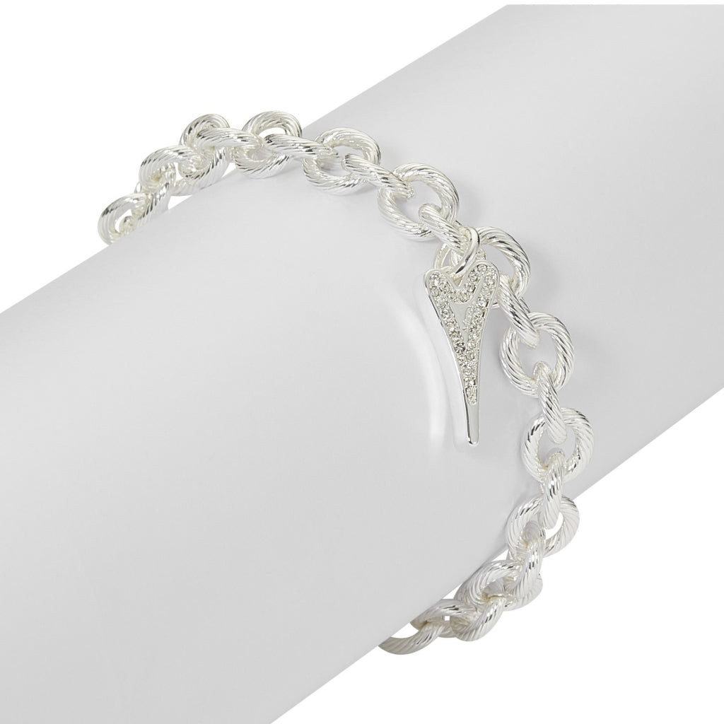 Bracelet Silver textured links chain with heart pendant - ScentiMelti Home Fragrance, Beauty & Gifts UK