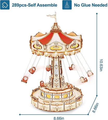 Robotime Rokr Magic Amusement Park Swing Ride 3D Wooden Puzzles Construction Model Kit DIY Music Box Rotating Building Kits - ScentiMelti Home Fragrance, Beauty & Gifts UK