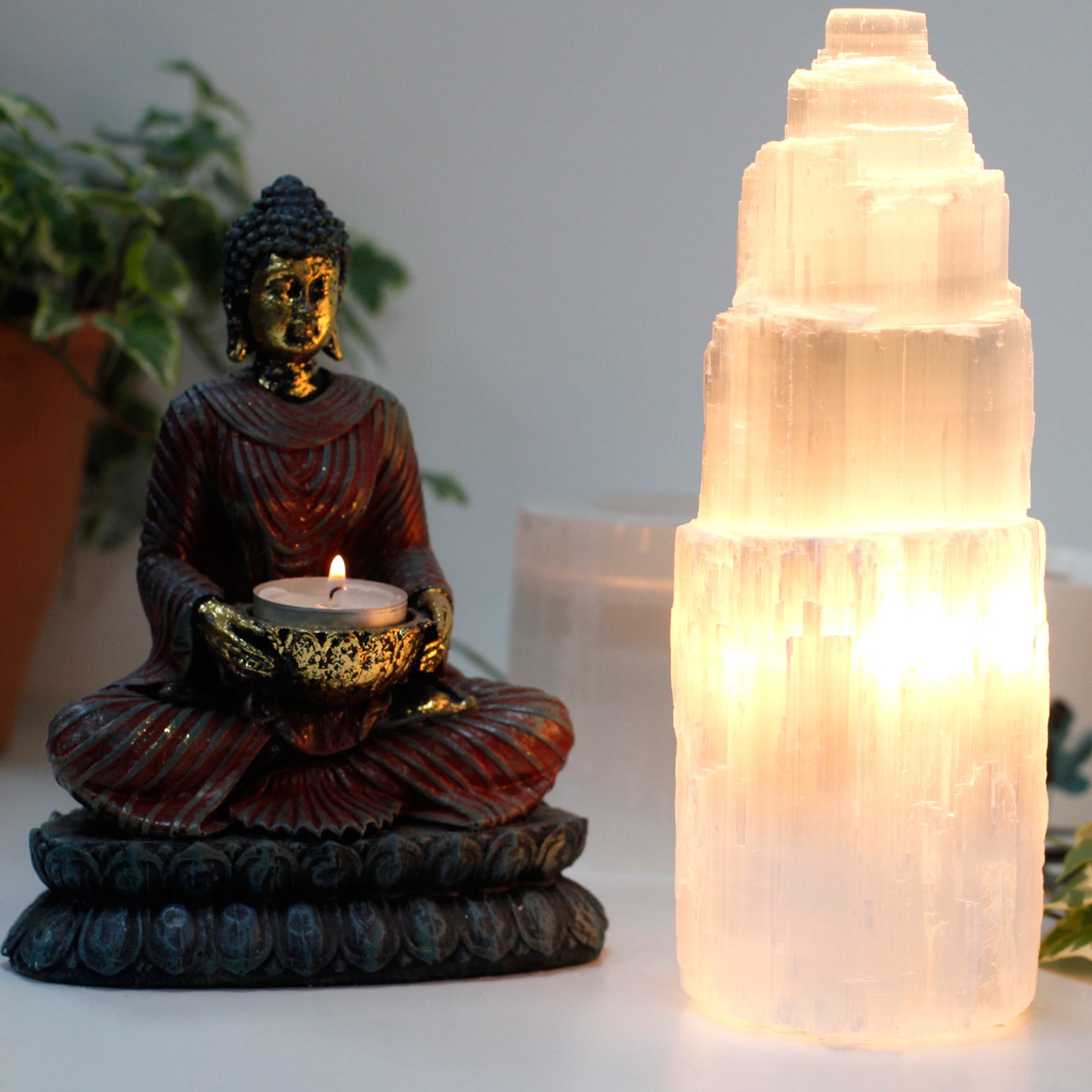 Natural Selenite Tower Lamp - 25 cm - ScentiMelti  Natural Selenite Tower Lamp - 25 cm