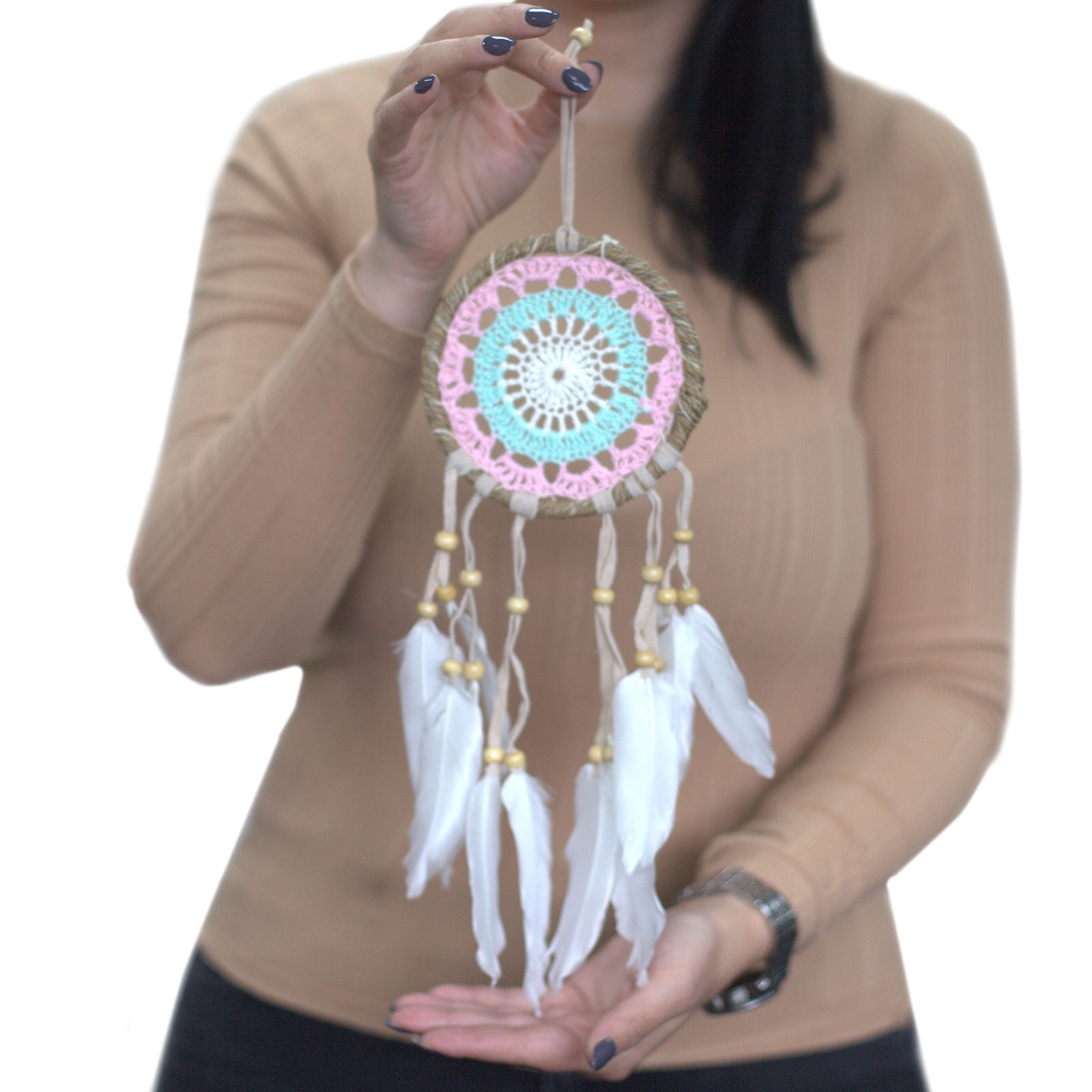 Pastel Pink Macramé Dream Catcher 12cm (asst colours) - ScentiMelti  Pastel Pink Macramé Dream Catcher 12cm (asst colours)