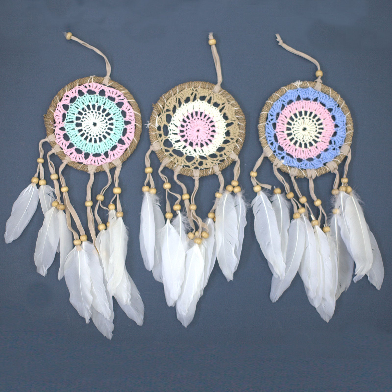 Pastel Pink Macramé Dream Catcher 12cm (asst colours) - ScentiMelti  Pastel Pink Macramé Dream Catcher 12cm (asst colours)