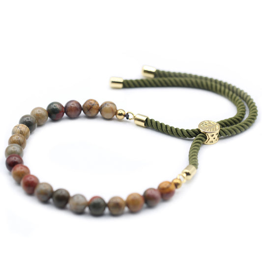 18K Gold Plated Gemstone Moss String Bracelet -  Picasso Jasper - ScentiMelti  18K Gold Plated Gemstone Moss String Bracelet -  Picasso Jasper