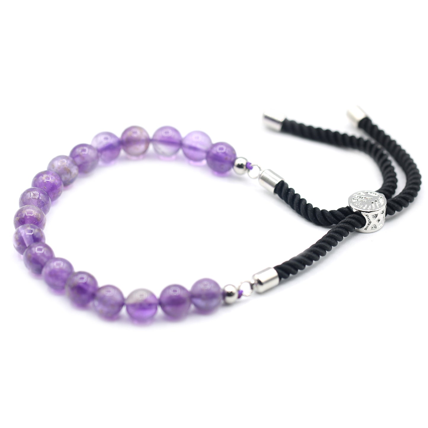 925 Silver Plated Gemstone Black String Bracelet - Amethyst - ScentiMelti  925 Silver Plated Gemstone Black String Bracelet - Amethyst