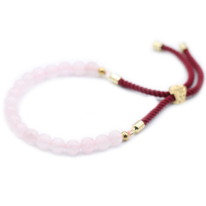 18K Gold Plated Gemstone Bordeaux String Bracelet - Rose Quartz - ScentiMelti  18K Gold Plated Gemstone Bordeaux String Bracelet - Rose Quartz