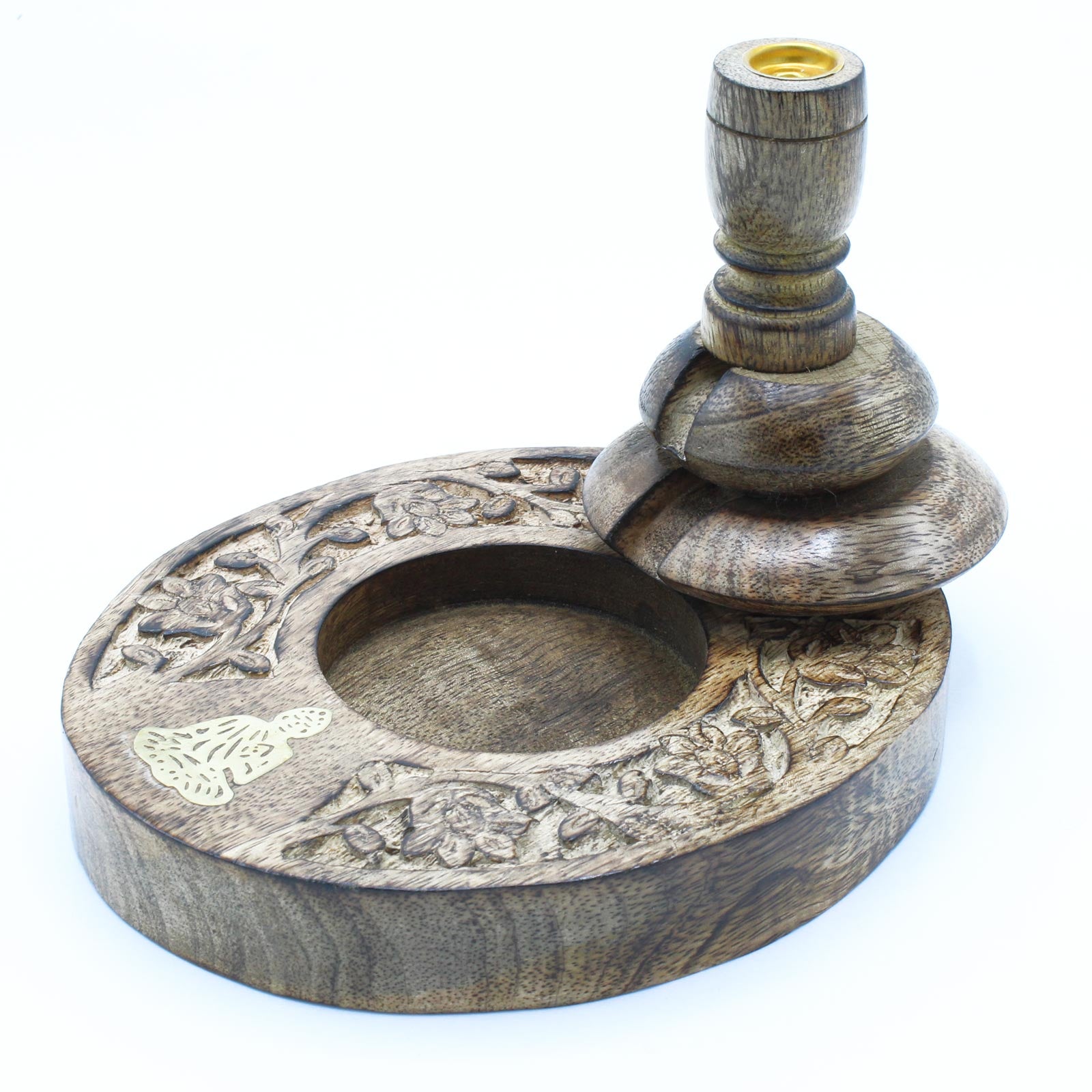 Med Mango Wood Backflow Burner - Brass Buddha - ScentiMelti  Med Mango Wood Backflow Burner - Brass Buddha