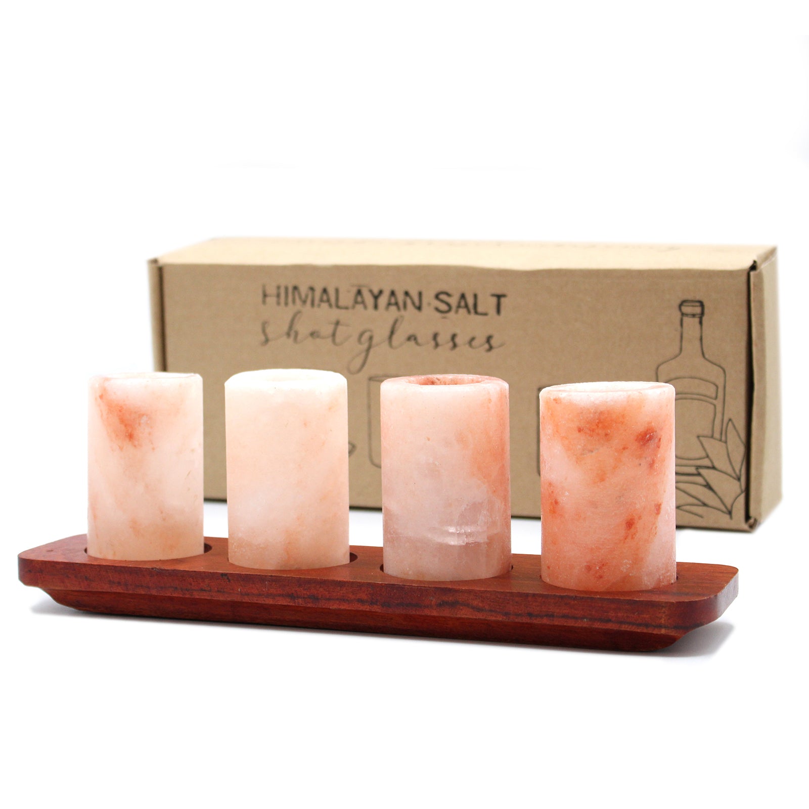 Set of 4 Himalayan Salt Shot Glasses & Wood Serving Stand - ScentiMelti  Set of 4 Himalayan Salt Shot Glasses & Wood Serving Stand