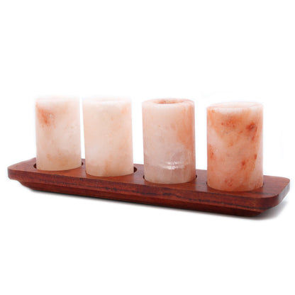 Set of 4 Himalayan Salt Shot Glasses & Wood Serving Stand - ScentiMelti  Set of 4 Himalayan Salt Shot Glasses & Wood Serving Stand