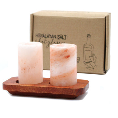 Set of 2 Himalayan Salt Shot Glasses & Wood Serving Stand - ScentiMelti  Set of 2 Himalayan Salt Shot Glasses & Wood Serving Stand