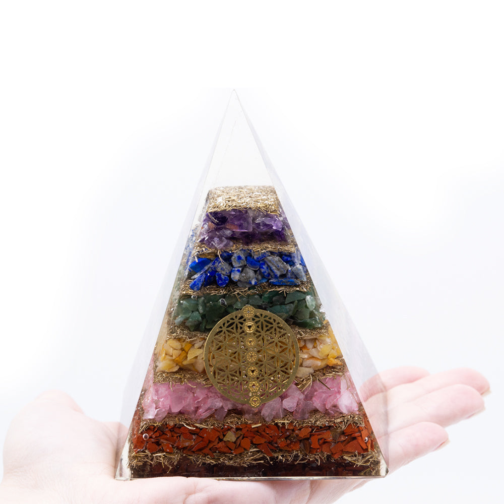 Orgonite Pyramid - Seven Chakra Flower of Life - 70 mm - ScentiMelti  Orgonite Pyramid - Seven Chakra Flower of Life - 70 mm