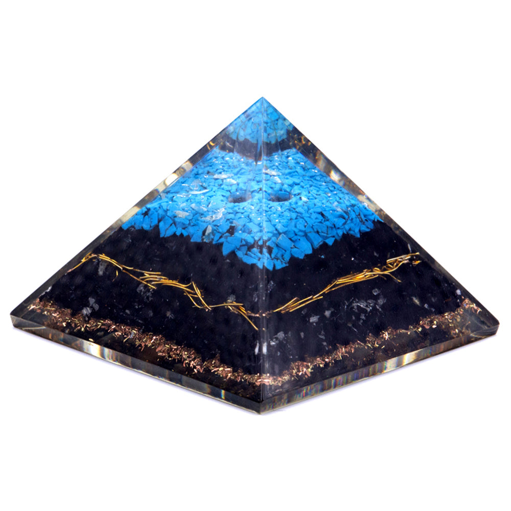 Orgonite Pyramid - Turqoise and Black Tourmaline - 70 mm - ScentiMelti  Orgonite Pyramid - Turqoise and Black Tourmaline - 70 mm