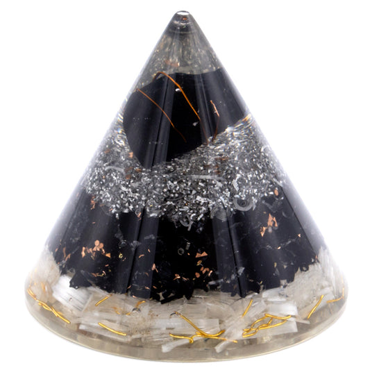 Orgonite Cone - Selenite and Black Toumaline Copper - 90 mm - ScentiMelti  Orgonite Cone - Selenite and Black Toumaline Copper - 90 mm