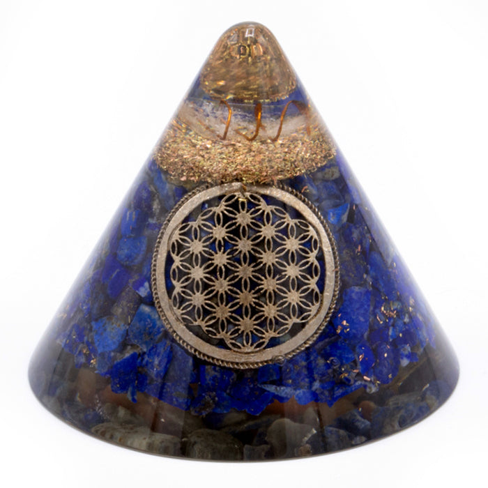 Orgonite Cone - Lapis Flower of Life - Suspended Quartz - 90 mm - ScentiMelti  Orgonite Cone - Lapis Flower of Life - Suspended Quartz - 90 mm