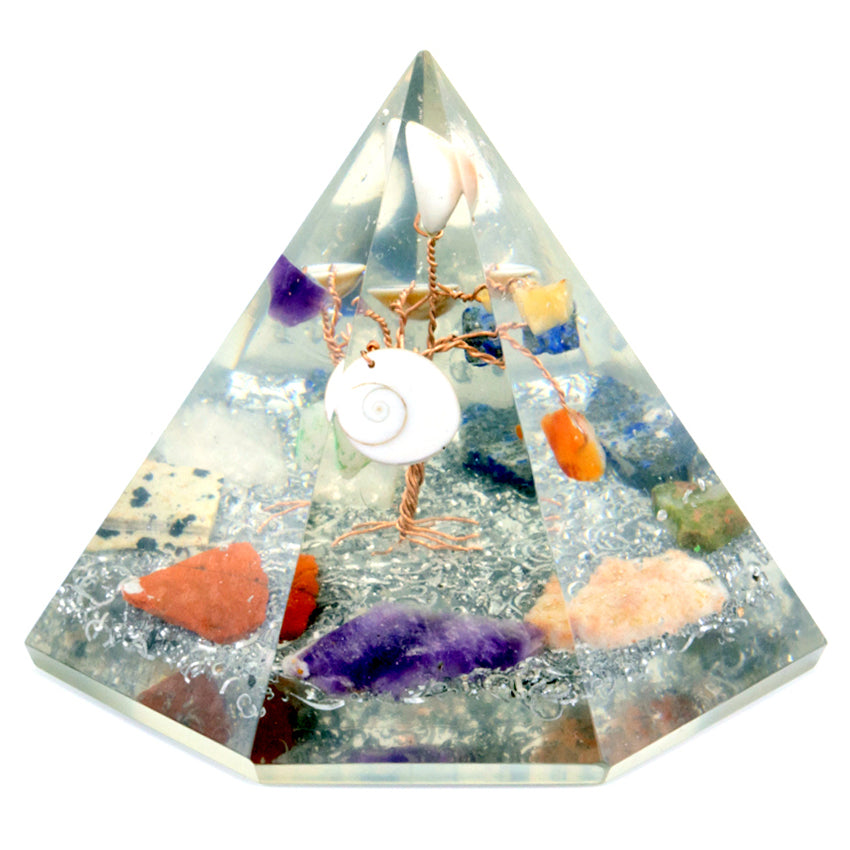 Orgonite 7 sided Pyramid - Gemstone Wisdom Tree - 90 mm - ScentiMelti  Orgonite 7 sided Pyramid - Gemstone Wisdom Tree - 90 mm