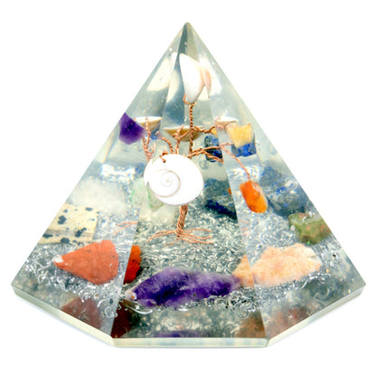 Orgonite 7 sided Pyramid - Gemstone Wisdom Tree - 90 mm - ScentiMelti  Orgonite 7 sided Pyramid - Gemstone Wisdom Tree - 90 mm