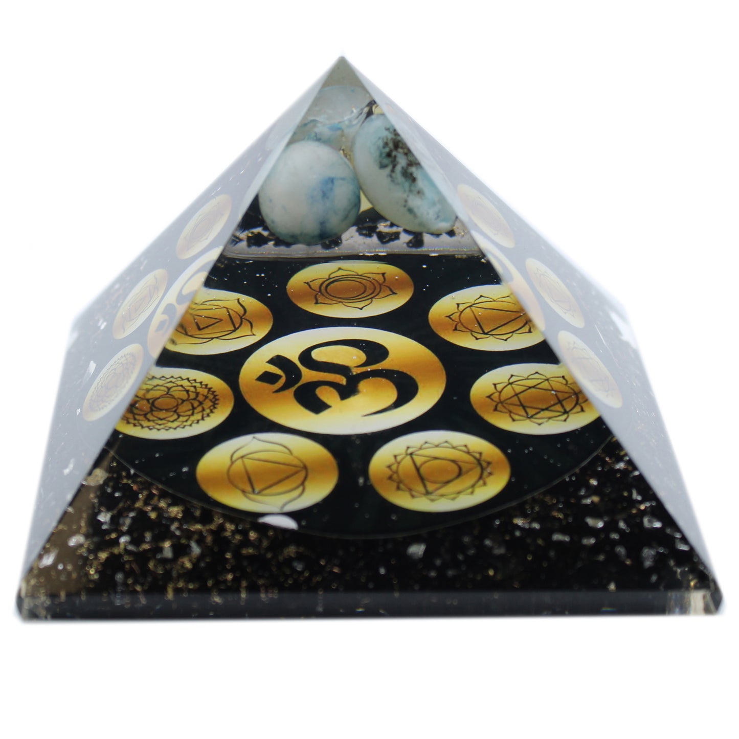 Orgonite Pyramid - Midnight Om Chakra - 90mm - ScentiMelti  Orgonite Pyramid - Midnight Om Chakra - 90mm