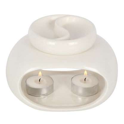 Off White Double Ceramic Oil Burner - ScentiMelti  Off White Double Ceramic Oil Burner