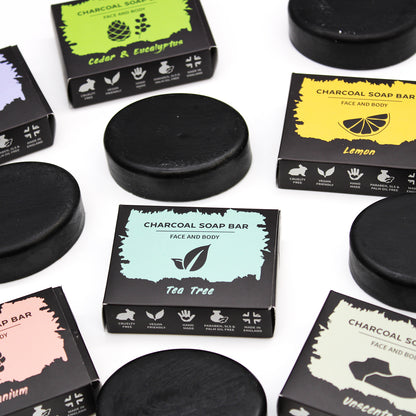 Charcoal Soap 85g - Eucalyptus & Cedarwood - ScentiMelti  Charcoal Soap 85g - Eucalyptus & Cedarwood