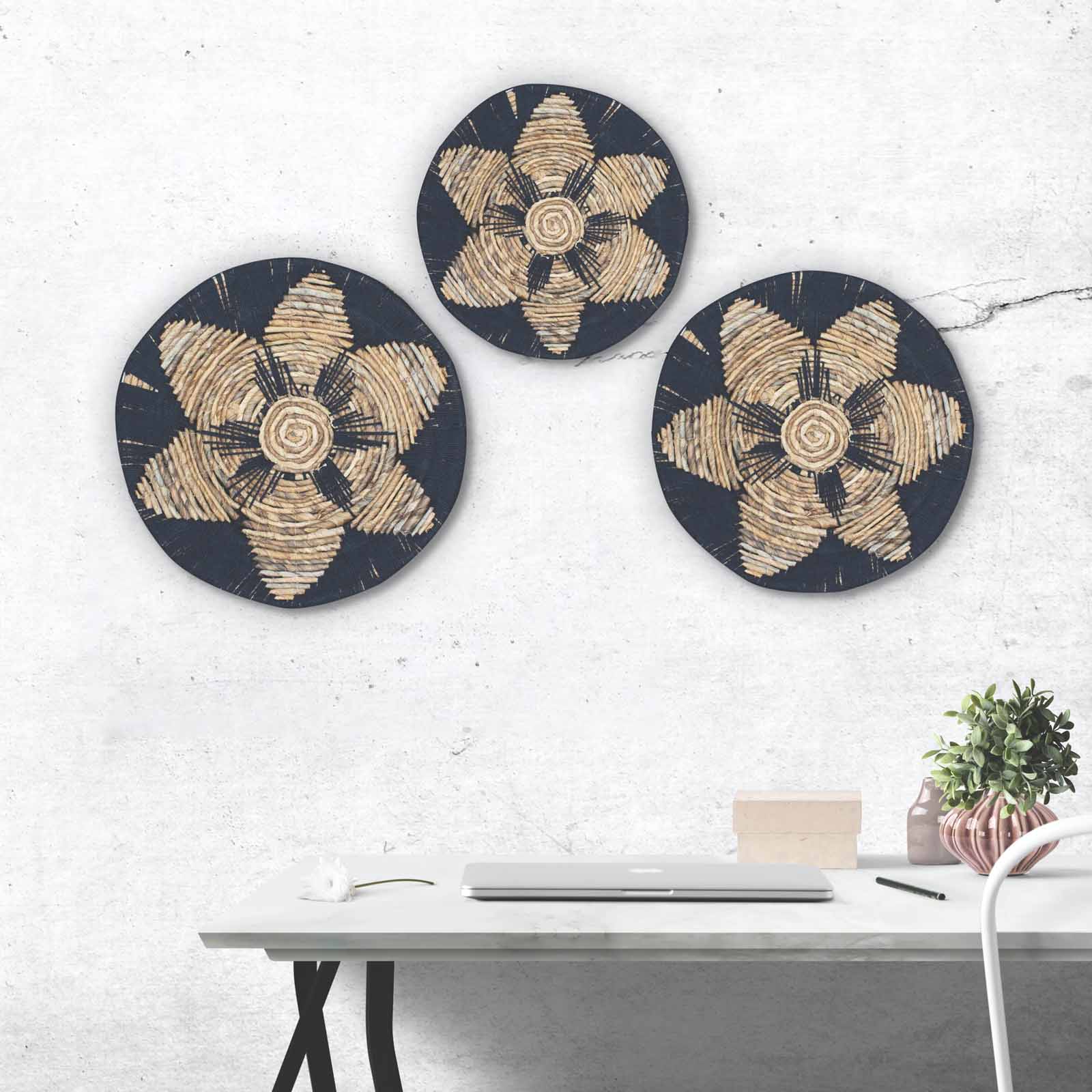 Set of Three Seagrass Bowls Wall Art - Black - ScentiMelti Home Fragrance, Beauty & Gifts UK