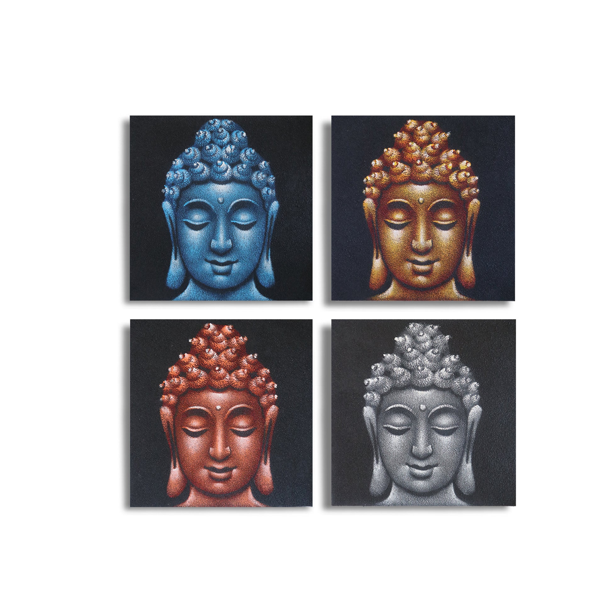 Set of 4 Buddha Heads Sand Detail 30x30cm - ScentiMelti  Set of 4 Buddha Heads Sand Detail 30x30cm