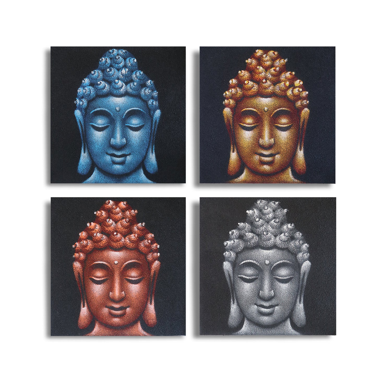 Set of 4 Buddha Heads Sand Detail 40x40cm - ScentiMelti  Set of 4 Buddha Heads Sand Detail 40x40cm