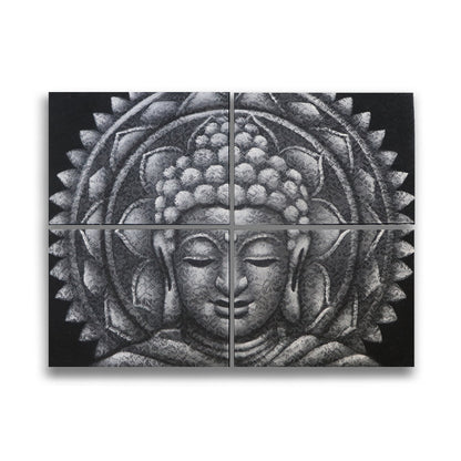 Set of 4 Grey Buddha Mandala Brocade Detail 30x40cm - ScentiMelti  Set of 4 Grey Buddha Mandala Brocade Detail 30x40cm