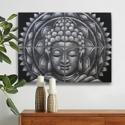 Set of 4 Grey Buddha Mandala Brocade Detail 30x40cm - ScentiMelti  Set of 4 Grey Buddha Mandala Brocade Detail 30x40cm