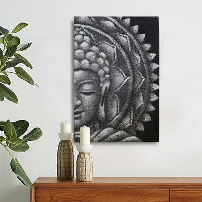 Grey Half Buddha Mandala 60x80cm - ScentiMelti  Grey Half Buddha Mandala 60x80cm