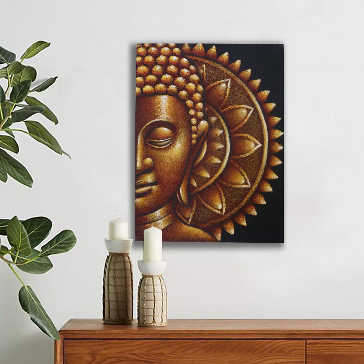 Gold Half Buddha Mandala 60x80cm - ScentiMelti  Gold Half Buddha Mandala 60x80cm