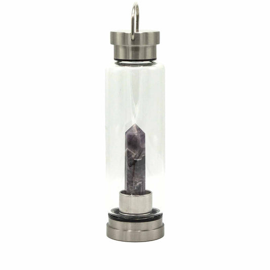 Crystal Infused Glass Water Bottle - Relaxing Amethyst - Obelisk - ScentiMelti  Crystal Infused Glass Water Bottle - Relaxing Amethyst - Obelisk