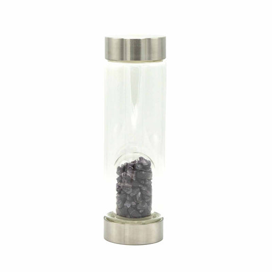 Crystal Infused Glass Water Bottle - Relaxing Amethyst - Chips - ScentiMelti  Crystal Infused Glass Water Bottle - Relaxing Amethyst - Chips