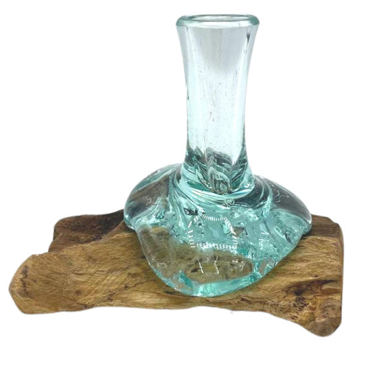 Molton Glass Small Flower Vase on Wood - ScentiMelti  Molton Glass Small Flower Vase on Wood