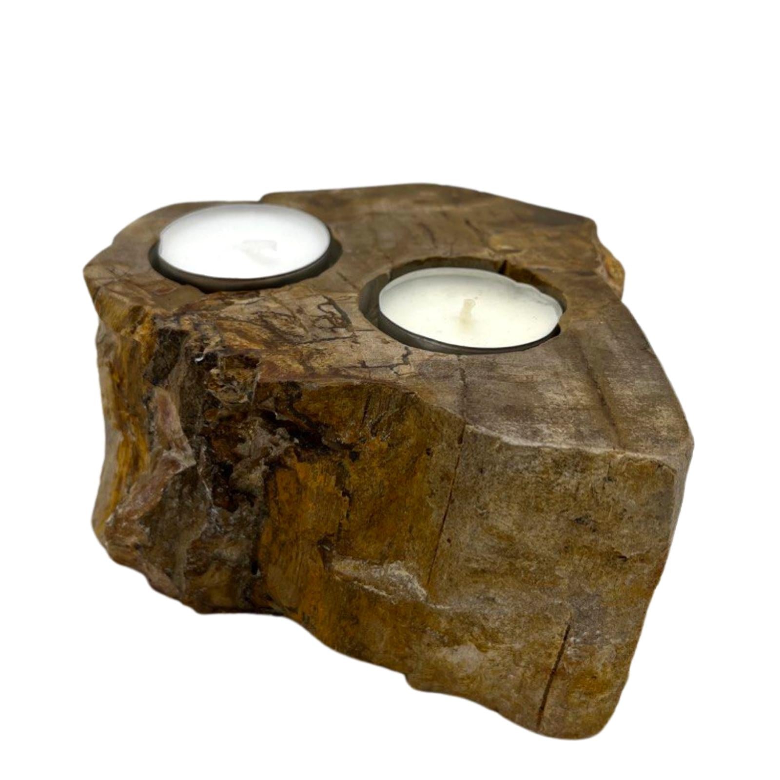 Petrified Wood Candle Holder - Double - ScentiMelti  Petrified Wood Candle Holder - Double