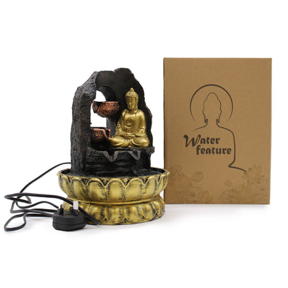 Tabletop Water Feature - 30cm - Golden Meditating Buddha - ScentiMelti  Tabletop Water Feature - 30cm - Golden Meditating Buddha