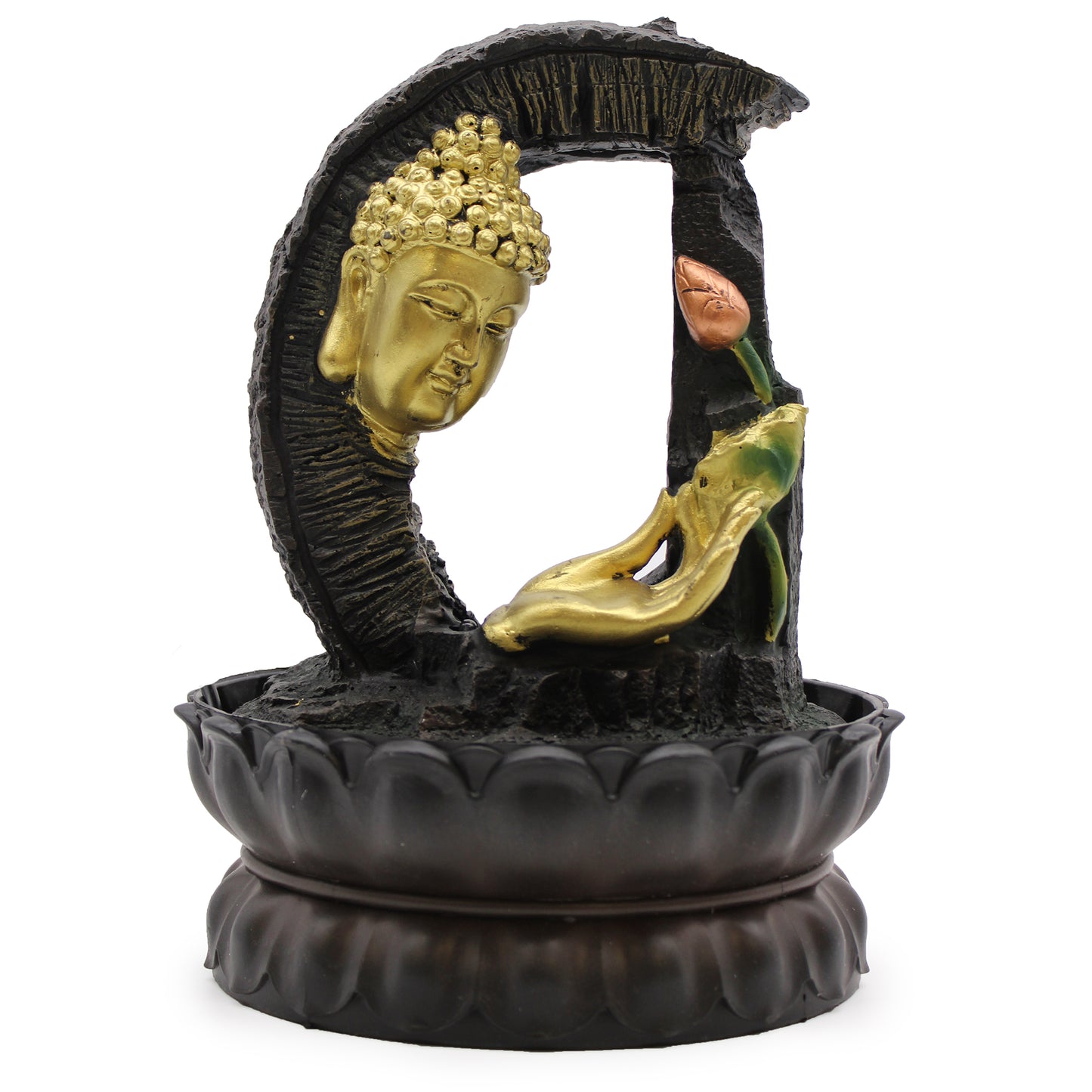 Tabletop Water Feature - 30cm - Golden Buddha & Lotus - ScentiMelti  Tabletop Water Feature - 30cm - Golden Buddha & Lotus