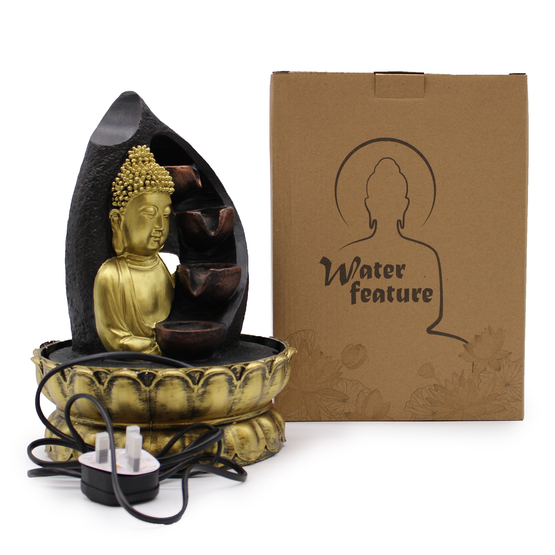 Tabletop Water Feature - 30cm - Golden Buddha & Pouring Pots - ScentiMelti  Tabletop Water Feature - 30cm - Golden Buddha & Pouring Pots