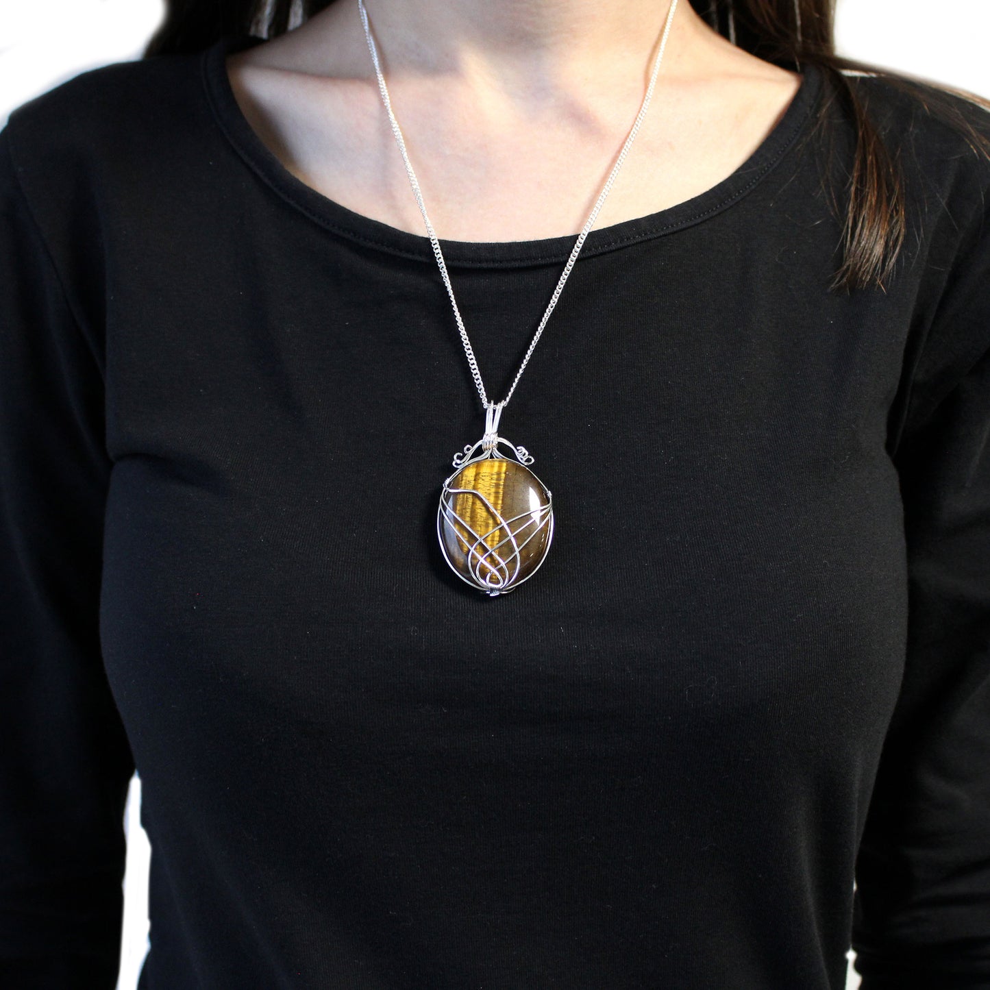 Swirl Wrapped Gemstone Necklace - Tiger Eye - ScentiMelti  Swirl Wrapped Gemstone Necklace - Tiger Eye