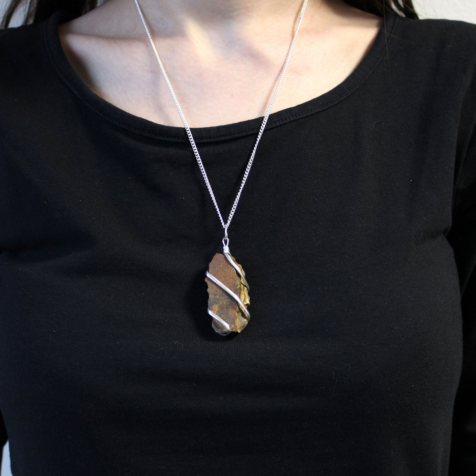 Cascade Wrapped Gemstone Necklace - Rough Tiger Eye - ScentiMelti  Cascade Wrapped Gemstone Necklace - Rough Tiger Eye