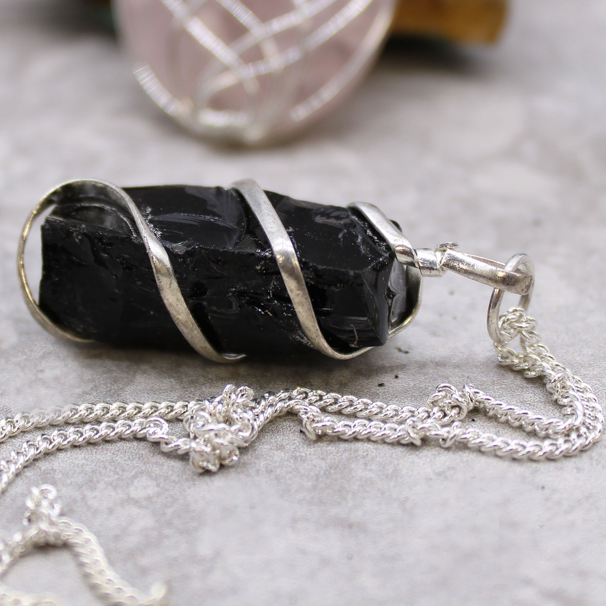 Cascade Wrapped Gemstone Necklace - Rough Black Onyx - ScentiMelti  Cascade Wrapped Gemstone Necklace - Rough Black Onyx