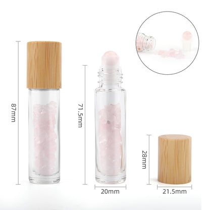 Gemstone Essential Oil Roller Bottle - Rose Quartz  - Wooden Cap - ScentiMelti  Gemstone Essential Oil Roller Bottle - Rose Quartz  - Wooden Cap