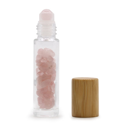 Gemstone Essential Oil Roller Bottle - Rose Quartz  - Wooden Cap - ScentiMelti  Gemstone Essential Oil Roller Bottle - Rose Quartz  - Wooden Cap