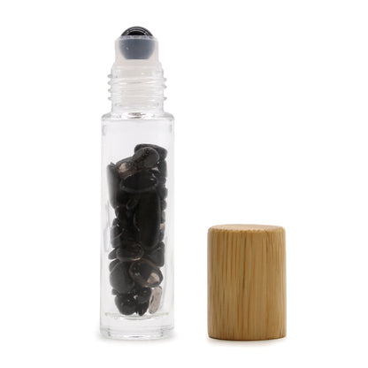 Gemstone Essential Oil Roller Bottle - Black Tourmaline  - Wooden Cap - ScentiMelti  Gemstone Essential Oil Roller Bottle - Black Tourmaline  - Wooden Cap