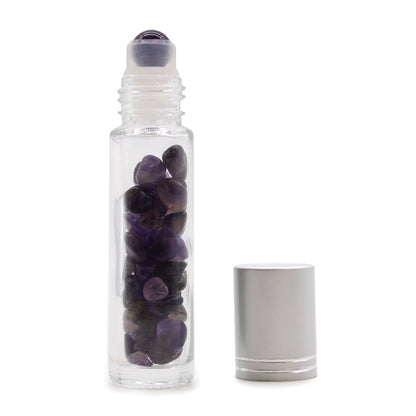 Gemstone Essential Oil Roller Bottle - Amethyst  - Silver Cap - ScentiMelti  Gemstone Essential Oil Roller Bottle - Amethyst  - Silver Cap