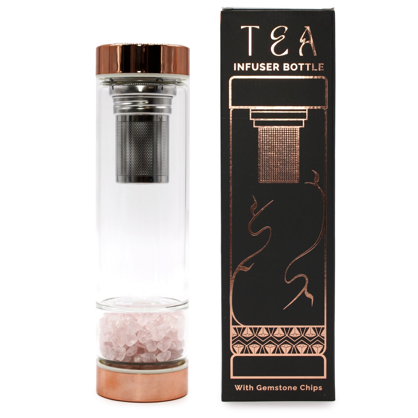 Crystal Glass Tea Infuser Bottle - Rose Gold - Rose Quartz - ScentiMelti  Crystal Glass Tea Infuser Bottle - Rose Gold - Rose Quartz