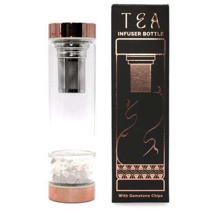 Crystal Glass Tea Infuser Bottle - Rose Gold - Rock Quartz - ScentiMelti  Crystal Glass Tea Infuser Bottle - Rose Gold - Rock Quartz