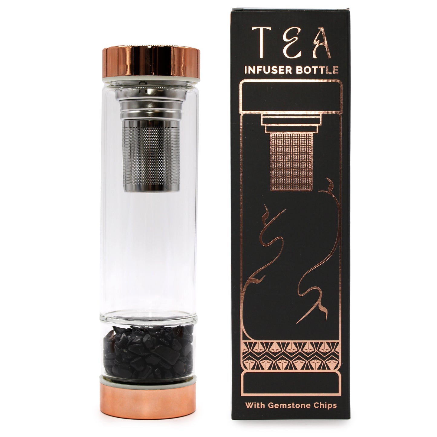 Crystal Glass Tea Infuser Bottle - Rose Gold - Onyx - ScentiMelti  Crystal Glass Tea Infuser Bottle - Rose Gold - Onyx