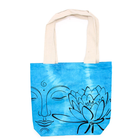 Tye-Dye Cotton Bag (6oz) - 38x42x12cm - Lotus Buddha - Blue - Natural Handle - ScentiMelti  Tye-Dye Cotton Bag (6oz) - 38x42x12cm - Lotus Buddha - Blue - Natural Handle